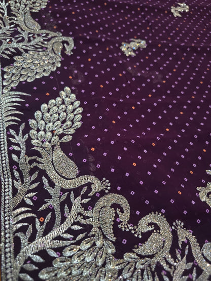 Exquisite Zari Embroidered Peacock Saree with Traditional Dotted Pattern