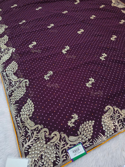 Exquisite Zari Embroidered Peacock Saree with Traditional Dotted Pattern