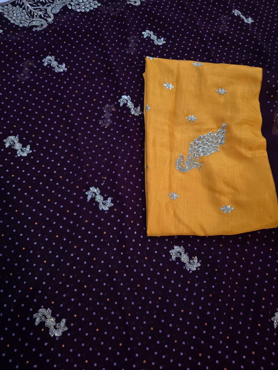 Exquisite Zari Embroidered Peacock Saree with Traditional Dotted Pattern