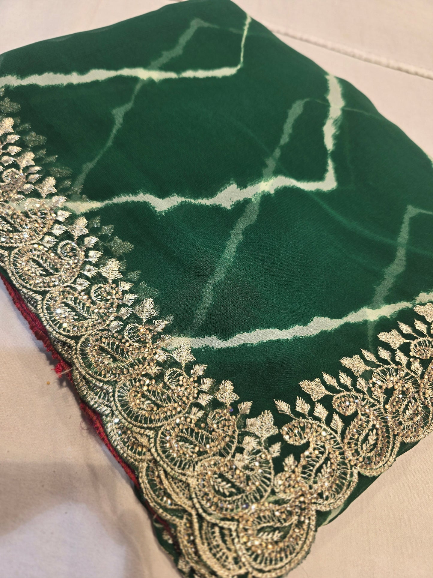 Stunning Shibori Print Saree with Heavy Golden Embroidered Border | Festive Wear
