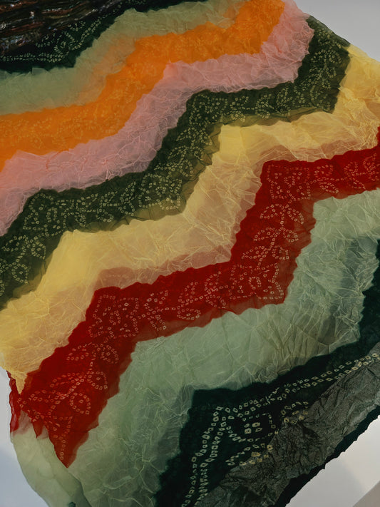 Traditional Shekhawati Bandhej Chunadi Saree | Blooming Silk