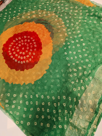 Traditional Shekhawati Bandhej Chunadi Saree | Blooming Silk