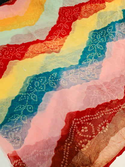 Traditional Shekhawati Bandhej Chunadi Saree | Blooming Silk