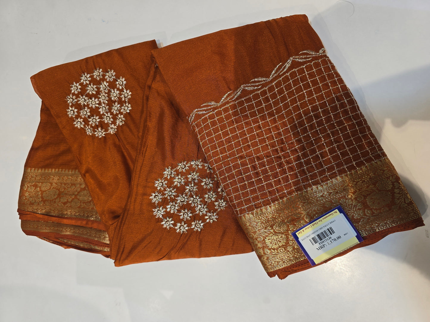 Premium Wine Chinon Saree with Golden Floral Embroidery & Zari Border