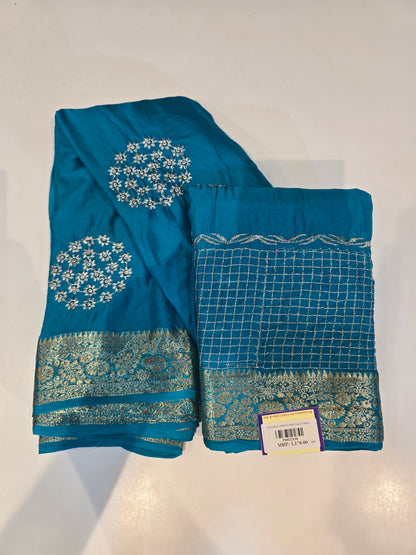 Premium Wine Chinon Saree with Golden Floral Embroidery & Zari Border