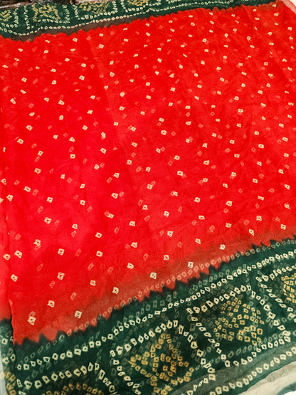 Traditional Shekhawati Bandhej Chunadi Saree | Blooming Silk
