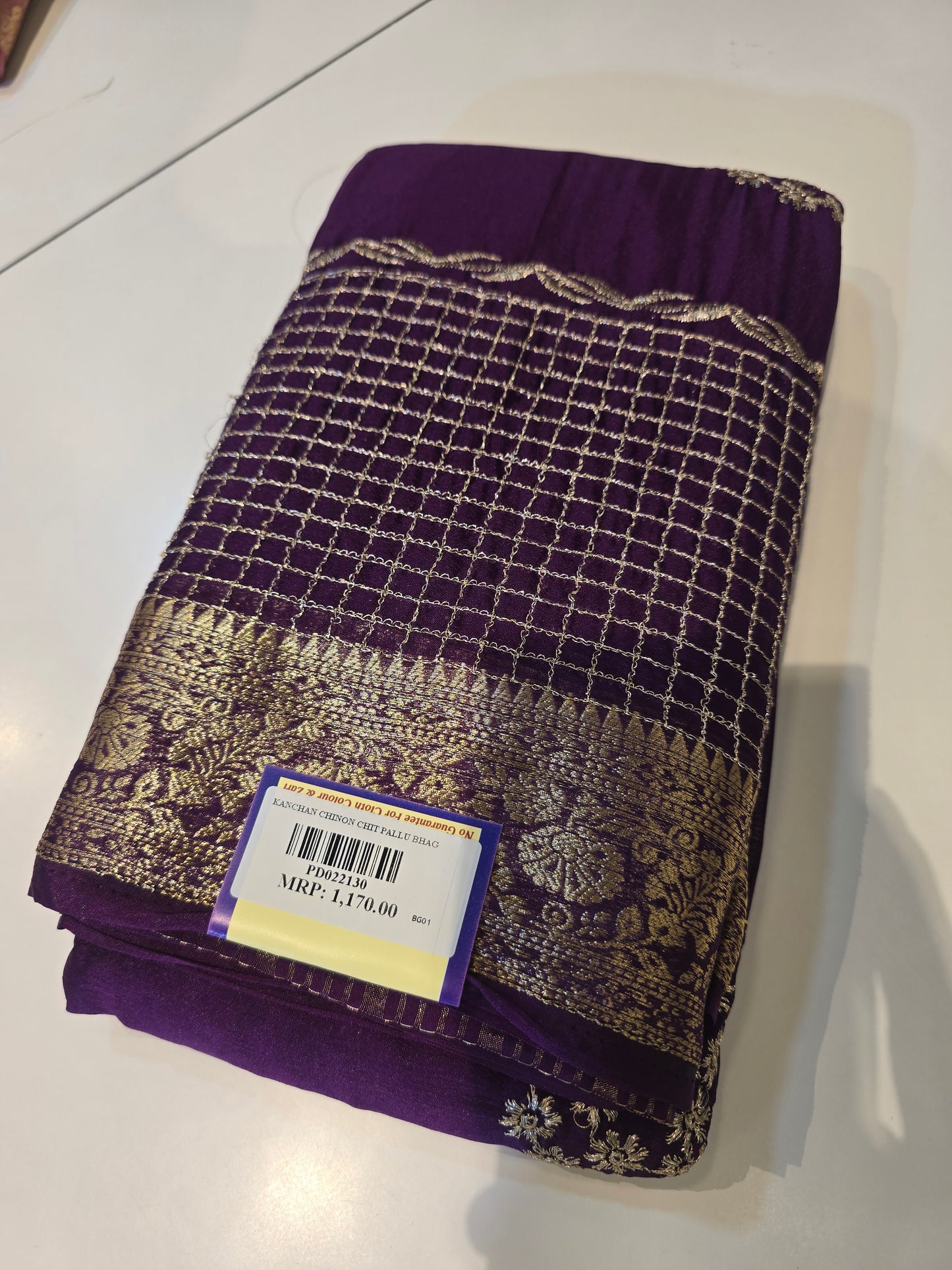 Premium Wine Chinon Saree with Golden Floral Embroidery & Zari Border