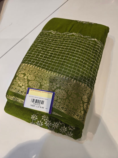 Premium Wine Chinon Saree with Golden Floral Embroidery & Zari Border