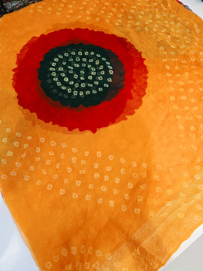 Traditional Shekhawati Bandhej Chunadi Saree | Blooming Silk