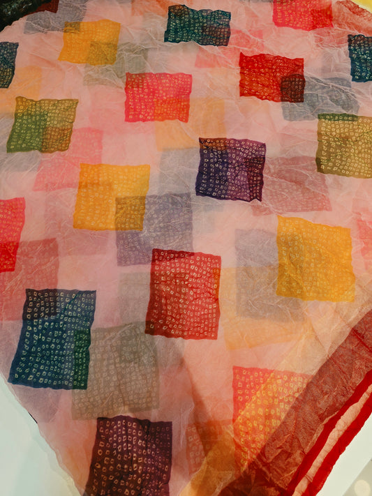 Traditional Shekhawati Bandhej Chunadi Saree | Blooming Silk