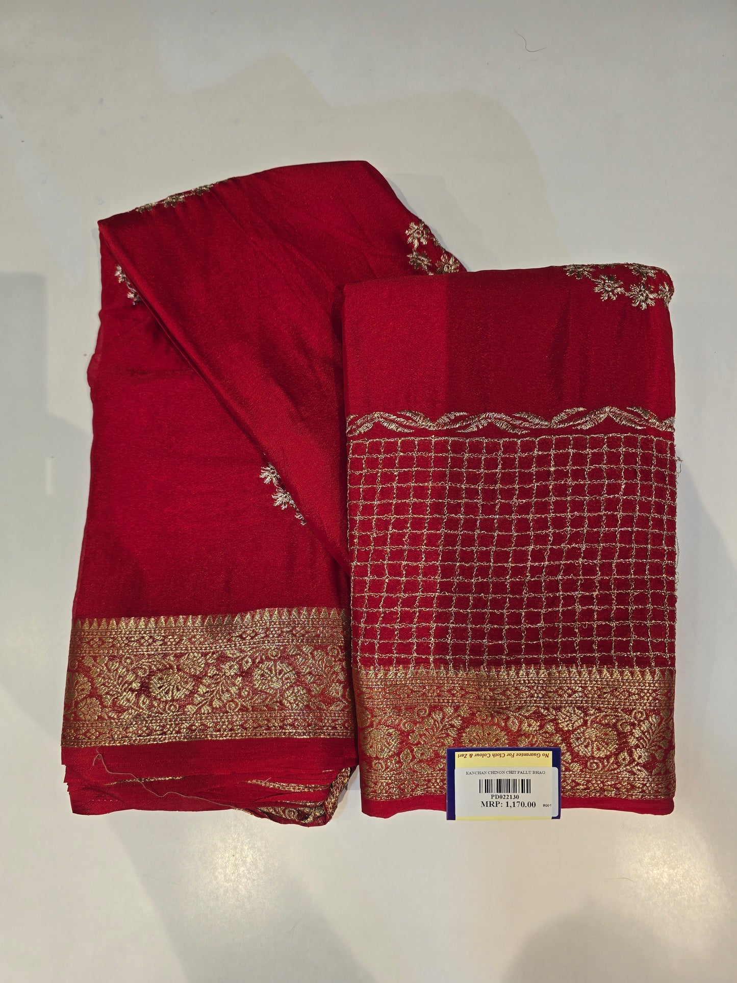 Premium Wine Chinon Saree with Golden Floral Embroidery & Zari Border